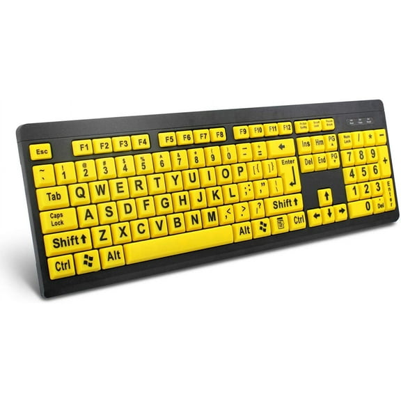 EFFFERTWQL-Large Print Computer Keyboard, Wired USB High Contrast Keyboard with Oversized Print Letters for Visually Impaired Low Vision Individuals (Yellow+Black)