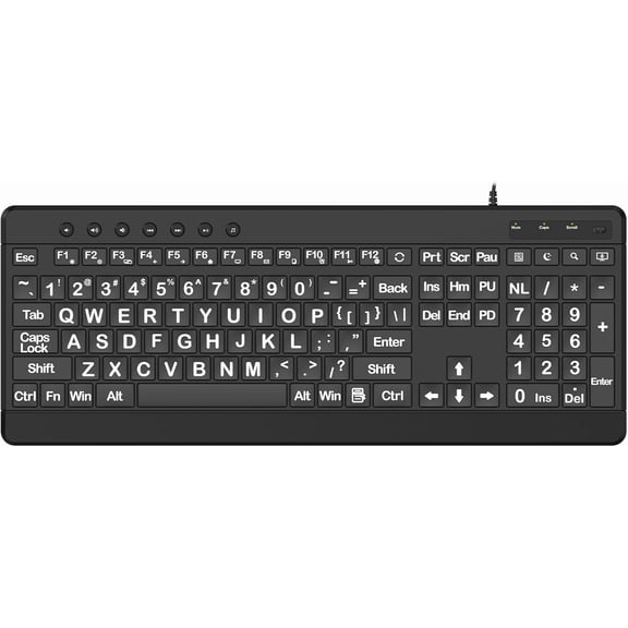 EFFFERTWQL-Large Print Ergonomic Keyboard, Full Size Keyboard with Wrist Rest, Silent Wired USB Computer Keyboards with Oversized Letter Keys Easy to See and Type for Laptop, PC, Windows, Desktop