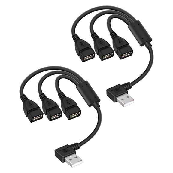 EFFFERTWQL-Left Angle USB Splitter 3 Port USB 2.0 Hub,90 Degree USB A 1 Male to 3 Female Y Splitter Cable Support Charging & Data Transfer for PC,Laptop,Keyboard(0.3M,2 Pack)