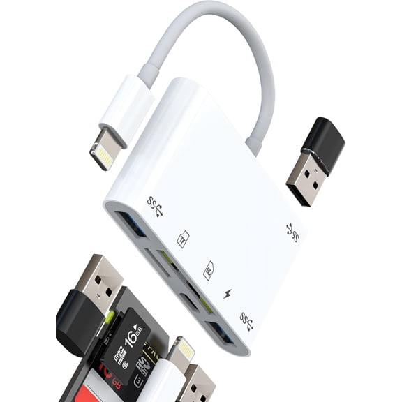 EFFFERTWQL-Lightning to SD Card Reader USB Adapter(6in1) for iPhone14 13Pro Max MFi Certified Charger Connector Digital Camera Micro SD TF Memory for iPad OTG Cable 3.0 Converter Photo Transfer Exter