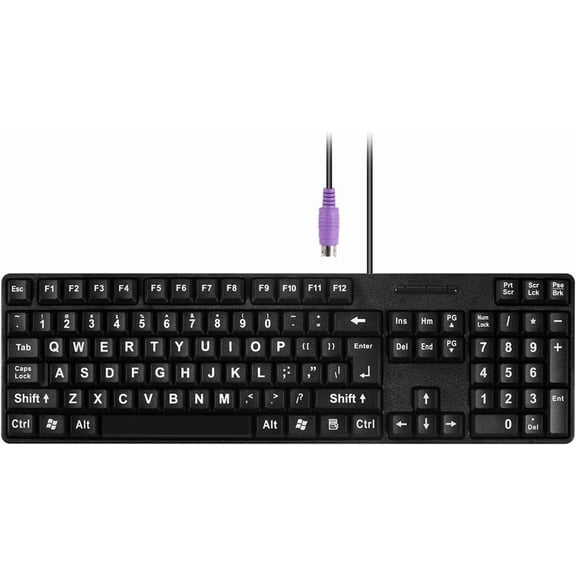 EFFFERTWQL-MCSaite Wired PS2 104 Keys Computer Keyboard - Big Print Letters - QWERTY Full Size Keyboard - Black