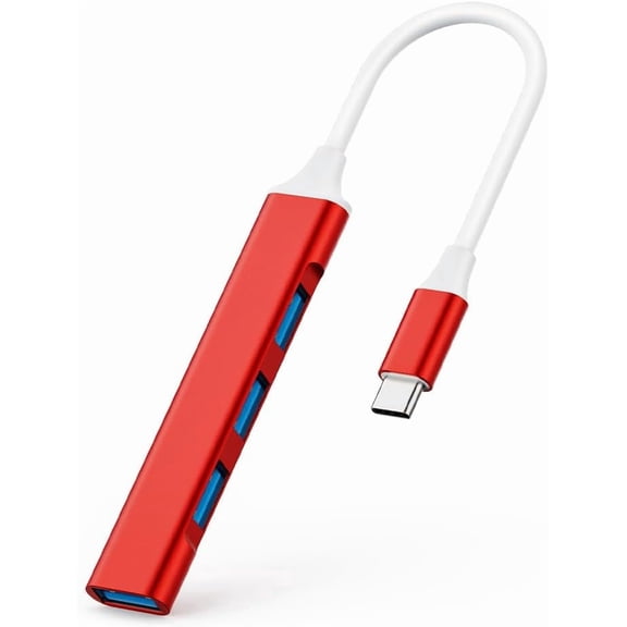 EFFFERTWQL-Mac USB C Adapter - Type C USB Adapter Hub with 4 Ports: 1 USB 3.0 + 3 USB 2.0, Ultra-Slim Aluminum Design, 5Gbps Transfer, Adapter for Mac USB C, Type C USB Hub (Red)