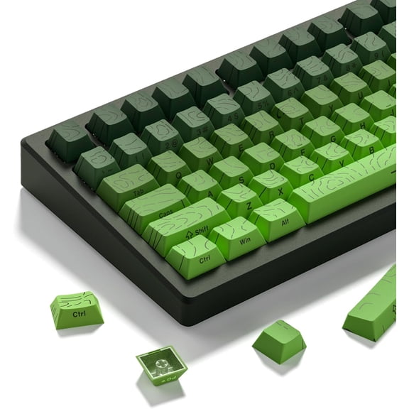 EFFFERTWQL-Matcha Green Topographic keycap Sets,Line Backlit Gradient keycaps,Shine Through Keyboard Keys,Side Printed Key caps Cherry Profile for 61/64/66/68/71/75/84/87/100/104 Mechanical Keyboards