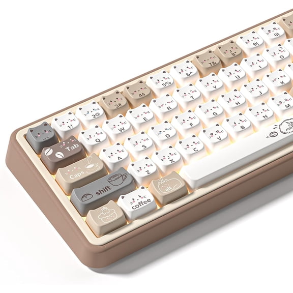 EFFFERTWQL-Meow Meow Squad Cat Keycaps, Dye-Sublimation PBT MOA Profile, 129 Keys Custom CuteKey caps Set for 100%, 75%, 65%, 60% Mechanical Keyboard(Only Keycap Set)