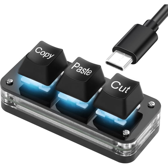 EFFFERTWQL-Mini 3-Key Cut Copy Paste Keyboard Programmable Keypads with LED Light Mechanical Hot Swap Macro Keyboard for Working and Gaming