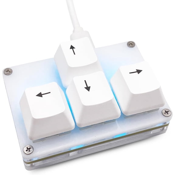 EFFFERTWQL-Mini 4-Key Keypad WASD Arrow Key Keycaps Keyboard One-Handed Mechanical Gaming Keypad Programmable USB-C Customized Keyboard for Working or Gaming (White, Arrow Keycaps 2)