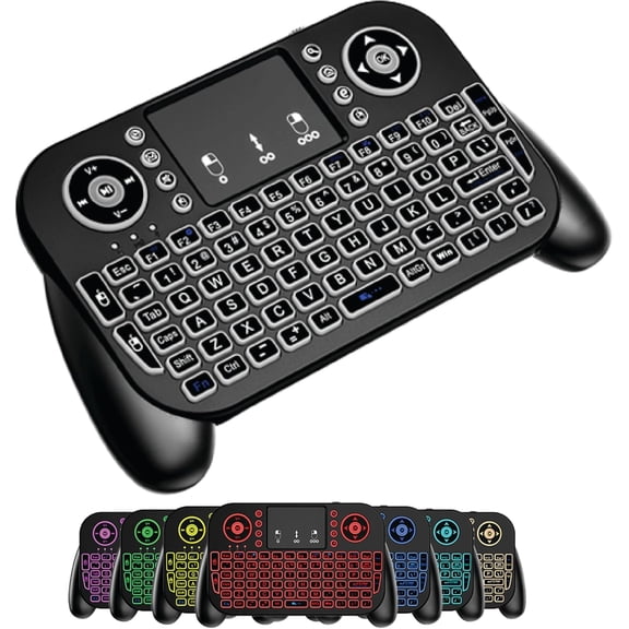 EFFFERTWQL-Mini Wireless Keyboard with Touchpad, Bluetooth + 2.4GHz RF Remote Control, 7-Color Backlit Rechargeable Keyboard for Smart TV, Android TV Box, Fire Stick, PC, Laptop, HTPC, Raspberry Pi &