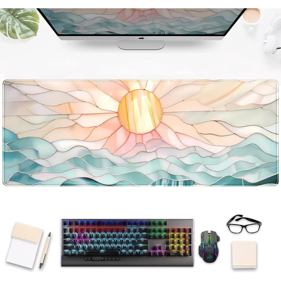 EFFFERTWQL-Modern Art Desk Mat Gaming Mouse Pad Stained Glass Computer Desk Pad, Large Laptop Keyboard Mat XL, Full Desktop Mat Glorious Computer Mouse Mat, Aesthetic Desk Decor Aesthetic 31.5" x 11.