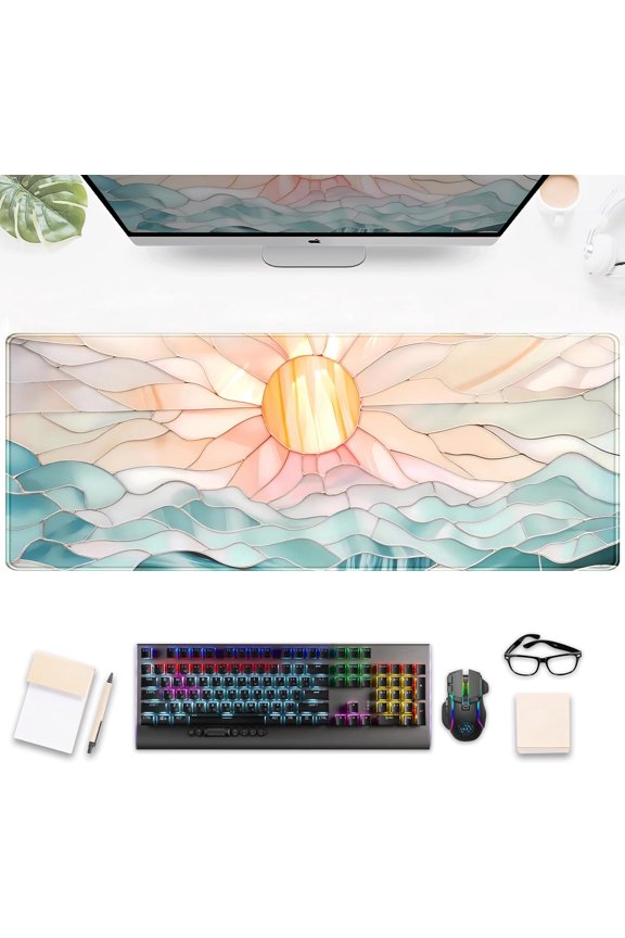 -Modern Art Desk Mat Gaming Mouse Pad Stained Glass Computer Desk Pad, Large Laptop Keyboard Mat XL, Full Desktop Mat Glorious Computer Mouse Mat, Aesthetic Desk Decor Aesthetic 31.5" x 11.