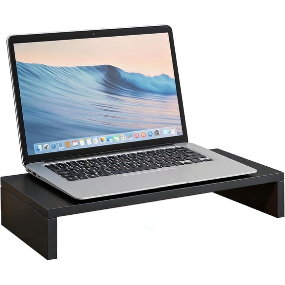 EFFFERTWQL-Monitor Stand Riser, Desktop Stand for PC/Laptop/Printer, Wood Monitor Riser with Storage, Computer Stand Keyboard Organizer, Black, 15.7 Inch