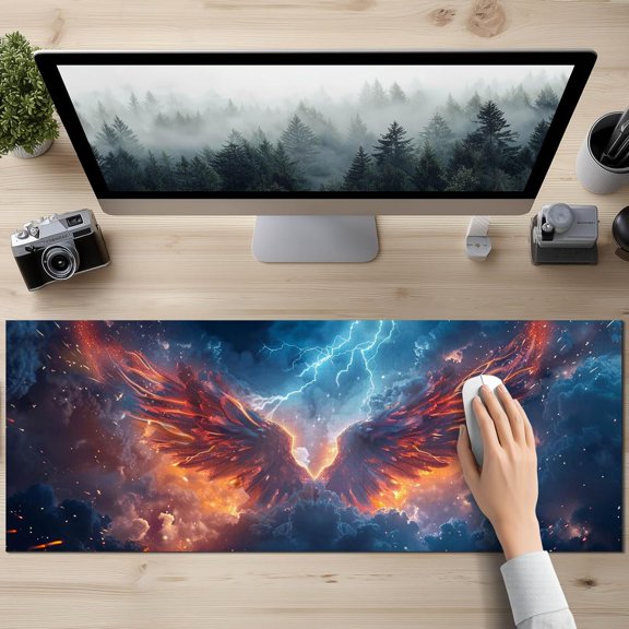 EFFFERTWQL-Mouse Pad 31.5 x 11.8 Inch XL Large Desk Mat Fire Wing Lightning Gaming Mousepad Extended Keyboard Mat Computer Desk Pad Waterproof Non Slip Surface Mouse Pads