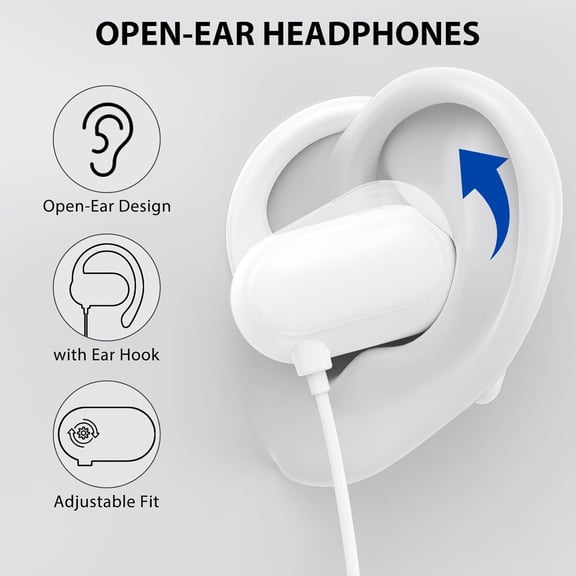 EFFFERTWQL-Open Ear Headphones Wired for iPhone 17 Air 16 15 Pro Max Plus/iPad, USB Type C Earphone with Mic Over Ear Wired Earbuds with Ear Hook for Samsung S26 S25 S24 Ultra S23 Fe S22+ A35/Pixel 1