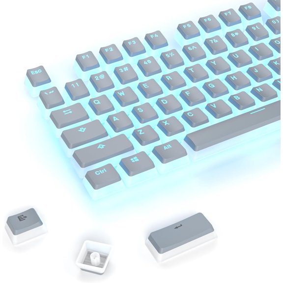 EFFFERTWQL-PBT Grey Pudding Keycaps Set 117 Keys, Double Shot Translucent OEM Profile for ISO & ANSI Layout 61/68/84/87/104 Keys Mechanical Keyboard(Grey Pudding)