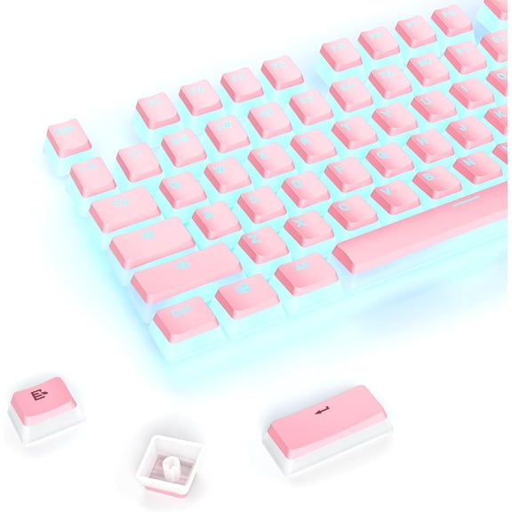 EFFFERTWQL-PBT Pink Pudding Keycaps Set 117 Keys, Double Shot Translucent OEM Profile for ISO & ANSI Layout 61/68/84/87/104 Keys Mechanical Keyboard(Pink Pudding)