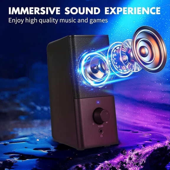 EFFFERTWQL-PC Speakers -USB-Powered Computer Speakers for Desktop PC with Volume Control, Gaming Speaker with 3.5mm Aux Multimedia for Laptop/Desktop/Tablets/Phone