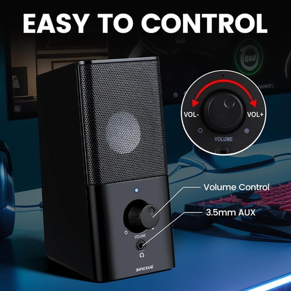 EFFFERTWQL-PC Wired Gaming Speakers Speakers -USB-Powered Computer Speakers for Desktop PC with Volume Control, Gaming Speaker with 3.5mm Aux Multimedia for Desktop/Phone/Laptop