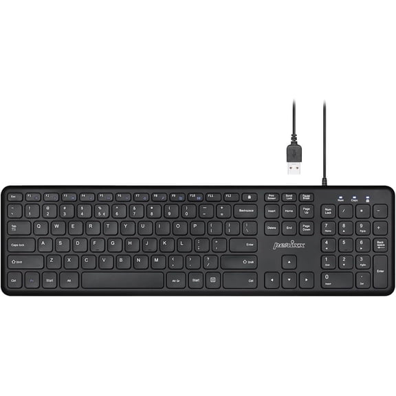 EFFFERTWQL-PERIBOARD-210 US Wired Full-Size USB Keyboard with Quiet Keys for Desktop, Laptop, and Tablet - X Type Scissor Keys - Black - US English (11726)