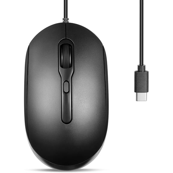 EFFFERTWQL-PERIMICE-222C USB Type C Wired Optical Mouse, 5.9 Ft Cable, Adjustable 1200/1600/2000 DPI, Silent Click, Ambidextrous, Black