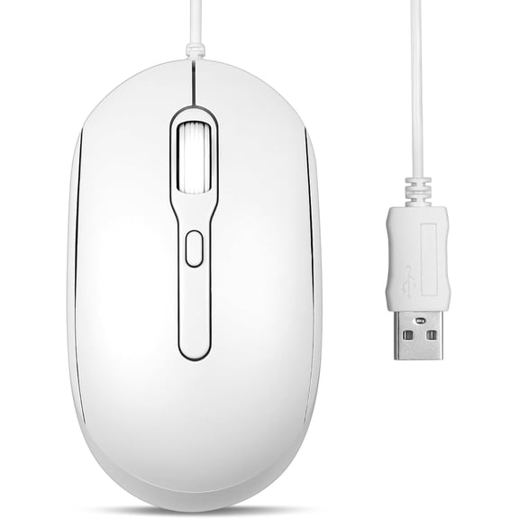 EFFFERTWQL-PERIMICE-222UW Wired USB Optical Mouse, Adjustable 1200/1600/2000 DPI, Ambidextrous Design, Long 5.9 Ft Cable, White
