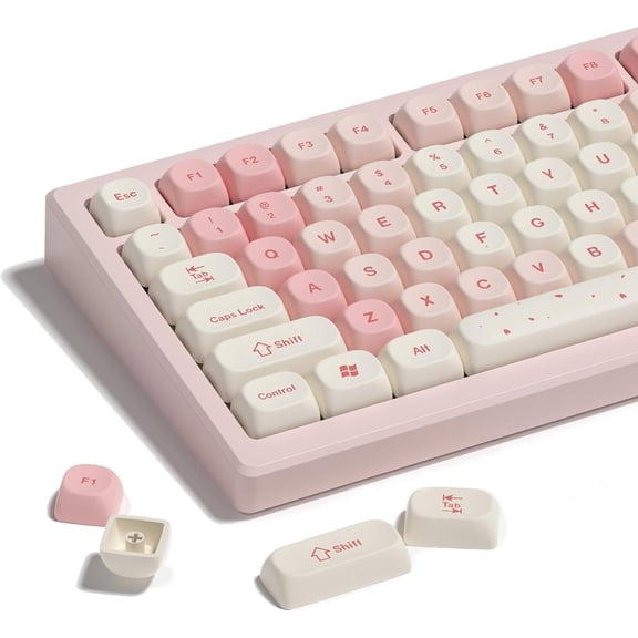 EFFFERTWQL-Pink Cute PBT Keycaps, MOA Profile Key caps 60 65 75 100 Percent, Dye-Sublimation, Custom 133 Keys Set for 100%, 75%, 65%, 60% Mechanical Keyboard