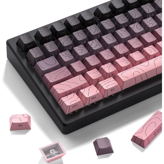EFFFERTWQL-Pink Grey Topographic keycap Sets Line Backlit Gradient keycaps Shine Through Keyboard Keys Side Printed Key caps Cherry Profile for 61/64/66/68/71/75/84/87/104/108 Mechanical Keyboards