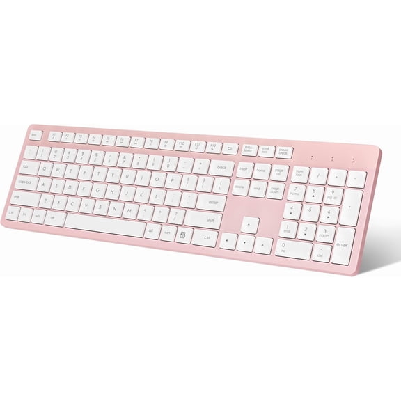 EFFFERTWQL-Pink Wireless Keyboard, 2.4GHz Full-Sized Ergonomic Computer Keyboard, Cordless Noiseless Keyboard,12 FN Shortcuts for Windows MacOS Laptop Computer