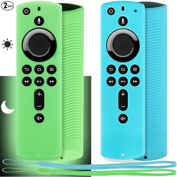 EFFFERTWQL-Pinowu Firestick Remote Cover Case (2 Pack) Compatible with Fire TV Stick 4K 1st 2018 Released (Green Glow& Turquoise Not Glow)