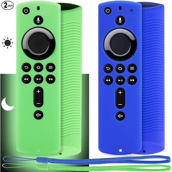 EFFFERTWQL-Pinowu Firestick Remote Cover Case (2 Pack), Silicone Protective Case Compatible with Fire TV Stick 4K (2018) Alexa Voice Remote Control, Lightweight Anti Slip Shockproof (Green Glow& Blue