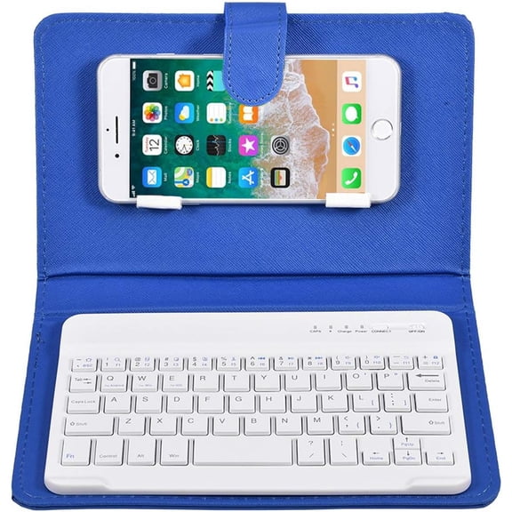 EFFFERTWQL-Portable Bluetooth Keyboard with Leather Case Cover with for 4.5''-6.8'' iOS, Android and Windows Smart Phones, Detachable with Kickstand
