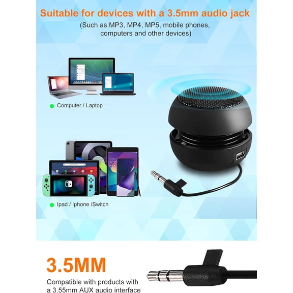 EFFFERTWQL-Portable Mini Speaker USB Wired Small Speakers with 3.5mm Aux Input Jack, Travel Speakers for Laptop Computer MP3 Player Speaker for Mobile Phone, MP3, PC