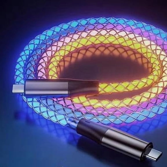 EFFFERTWQL-RGB USB Type C to Type C Fast Charging Cable Phone Charger High Data Speed Light Up Colourful RGB Current Flowing for All USB C Device-USB C to C RGB 39 Inche