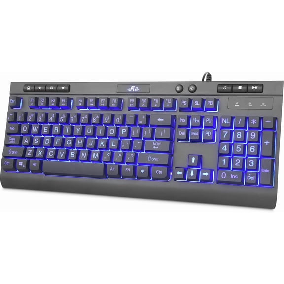 EFFFERTWQL-RK900Pro Large Print Backlit Keyboard,Wired USB Full Size Computer Keyboard with Blue Backlight, Compatible with Windows,Mac,Chrome,Linux