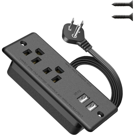 EFFFERTWQL-Recessed Power Strip with 2 USB,Flat Plug Ultra Thin Extension Cord,Furniture Desktop Charging Station for Side Table,End Table,Flush-Mount Desk Outlet Power Grommet with 9.85ft Cord Black