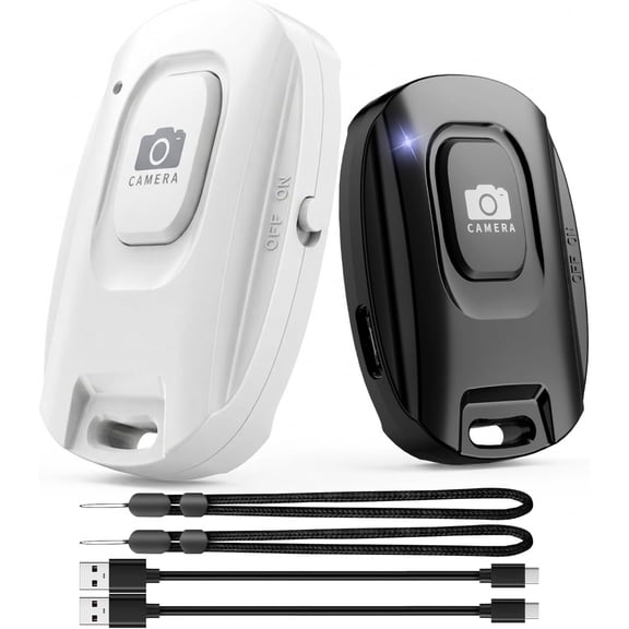 EFFFERTWQL-Rechargeable Wireless Camera Remote Shutter for iPhone and Android Smartphones,2 Pack Bluetooth Phone Remote Control,Selfie Button for Photos and Videos Charging Cable Included-Black&White