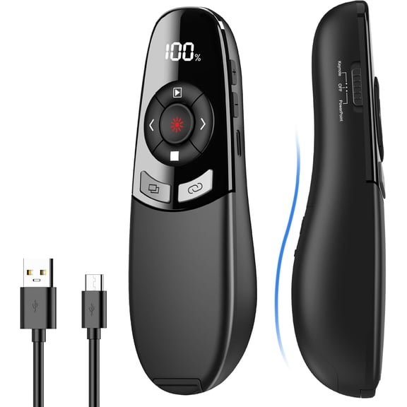 EFFFERTWQL-Rechargeable Wireless Presentation Clicker with Red Laser Pointer and Battery & Timer Display, Powerpoint Clicker for PC Mac Keynote Google, Presenter Remote PPT Remote for Powerpoint Pres
