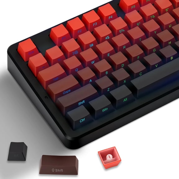 EFFFERTWQL-Red PBT Keycaps,Side-Printed Keycaps Set -Red Black Gradient Design,Cherry Profile Keycaps,MX-Compatible for 61/68/84/87/98/100/104-Key Mechanical Keyboard