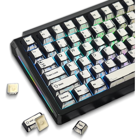 EFFFERTWQL-Retro PBT Keycaps - White 137 Keycaps Set for Full Size Mechanical Keyboard (Typing,Gaming or Anime Themed),Shine Through Side Printed Backlit Key Caps (Cherry,Doubleshot,MX,100% 75% 65% 6