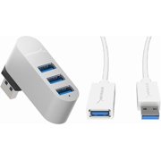 EFFFERTWQL-Sabrent Premium 3-Port Aluminum Mini USB 3.0 Hub + 22AWG 3 Feet USB 3.0 Extension Cable