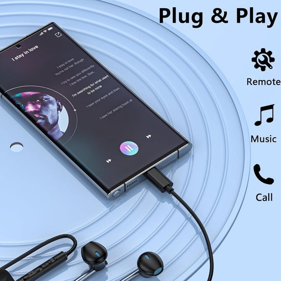 EFFFERTWQL-Samsung Wired Earbuds USB C Headphone for Samsung Galaxy A17 A16 5G A15 A35 S25 Ultra S24 FE S23 S22 S21 S20 Type C Earphones with Mic Volume Control Wired Earbud USB C for iPhone 17 16 15