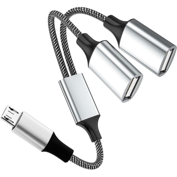 EFFFERTWQL-Short Micro USB to USB A Splitter, Micro USB Male to Dual USB A Female OTG Adapter, USB 2.0 OTG Cable Converter Hub for Samsung Phone S7/S6/LG/Flash Drive/Mouse/Keyboard/Android Phone and