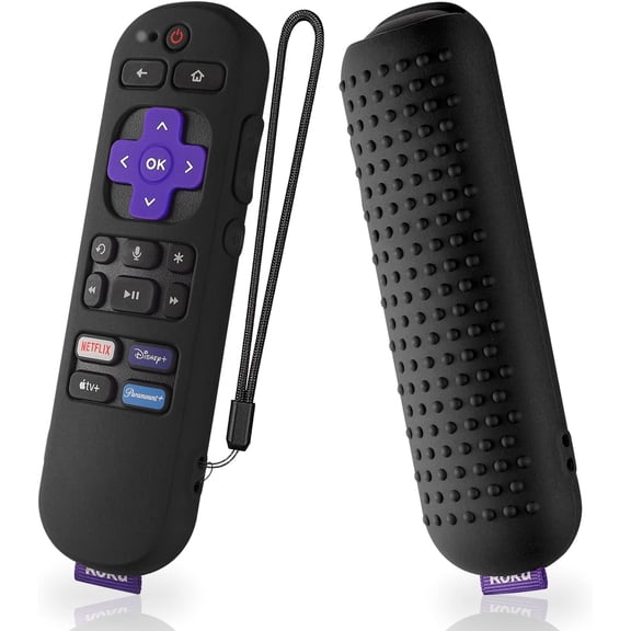 EFFFERTWQL-Silicone Case Compatible with Rok Express 4K+ Voice Remote RCA1R/ Voice Remote Cover Rok Streaming Stick 4K Silicone Sleeve with Lanyard(Black)