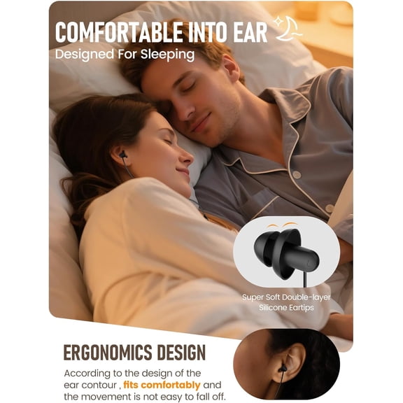 EFFFERTWQL-Sleep Earbuds, 3.5mm Lightweight Soft Noise Reduction Earbuds Wired with Mic and Volume Control