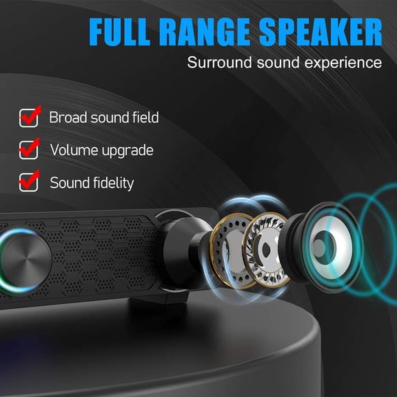 EFFFERTWQL-Small Computer Speakers for Desktop Gaming Monitor, PC Speakers for Desktop Monitor, Computer Speaker Wired USB Powered, Mini Soundbar with Cool Led Light Effect