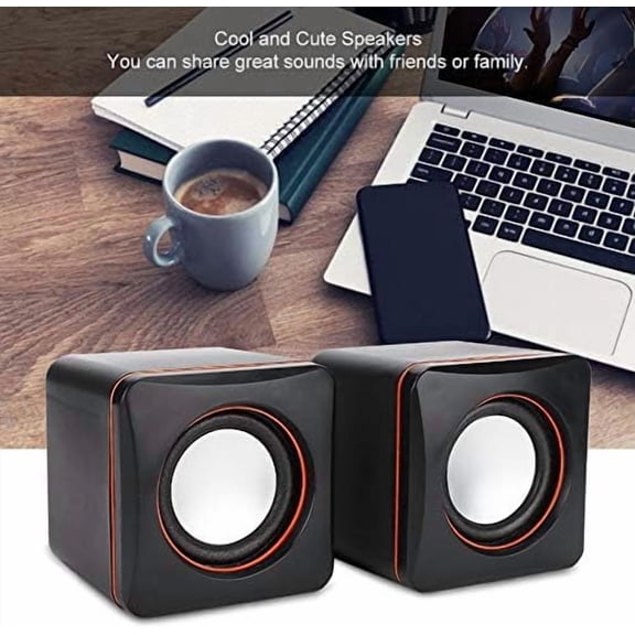 EFFFERTWQL-Small Desktop Speakers, Black USB Stereo 3.5mm Jack Wired Speaker for Desktop Laptop PC Computer(Dual Track)