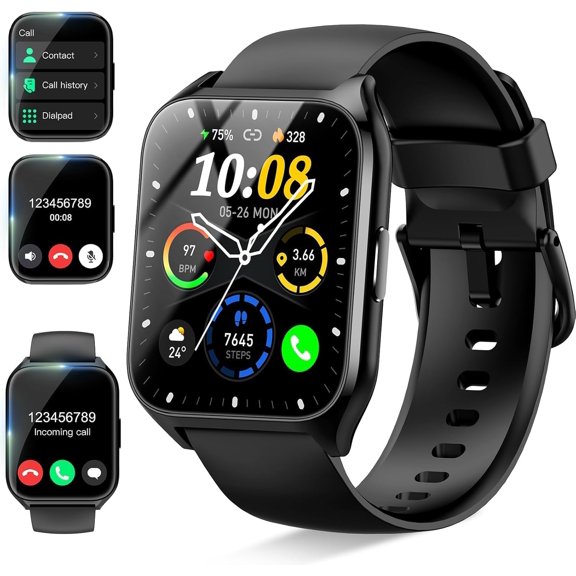 EFFFERTWQL-Smart Watch for Men Women (Answer/Make Calls), 1.85" HD Fitness Watch with Heart Rate and Sleep Monitor, 110+ Sports Modes Smartwatch, IP68 Waterproof Activity Tracker for iOS/Android, Bla