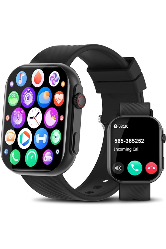 -Smart Watch for Men Women (Answer/Make Calls), 2.0" Fitness Tracker with 100+ Sport Modes, Heart Rate/Sleep Monitor, Pedometer, SpO2, IP68 Waterproof Smart Watch for Android iOS Phones