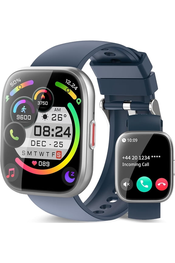 -Smart Watch for Men Women Bluetooth Call, 1.85" HD Touch Screen Fitness Watch with Sleep Heart Rate Monitor, 112+ Sports Modes, IP68 Waterproof Activity Trackers for Android iOS, Blue