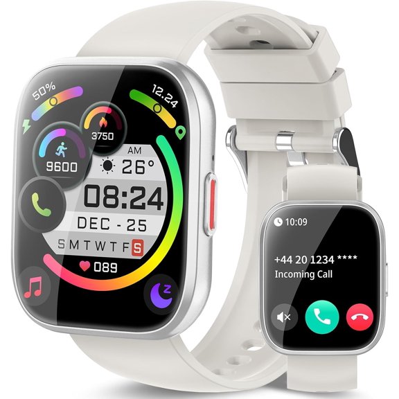 EFFFERTWQL-Smart Watch for Men Women Bluetooth Call, 1.85" HD Touch Screen Fitness Watch with Sleep Heart Rate Monitor, 112+ Sports Modes, IP68 Waterproof Activity Trackers for Android iOS, Beige