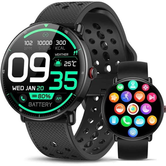 EFFFERTWQL-Smart Watch for Women Men, for Android iOS with Sleep & Calorie Monitor, Pedometer Fitness Tracker, Bluetooth Call, IP68 Waterproof, 112+ Sport Modes Round Face Smartwatch (Black)