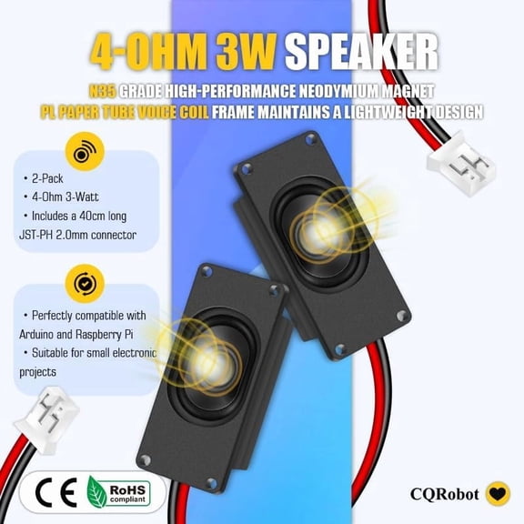 EFFFERTWQL-Speaker 3 Watt 4 Ohm Compatible with Arduino Motherboard, JST-PH2.0 Interface. It is Ideal for a Variety of Small Electronic Projects.